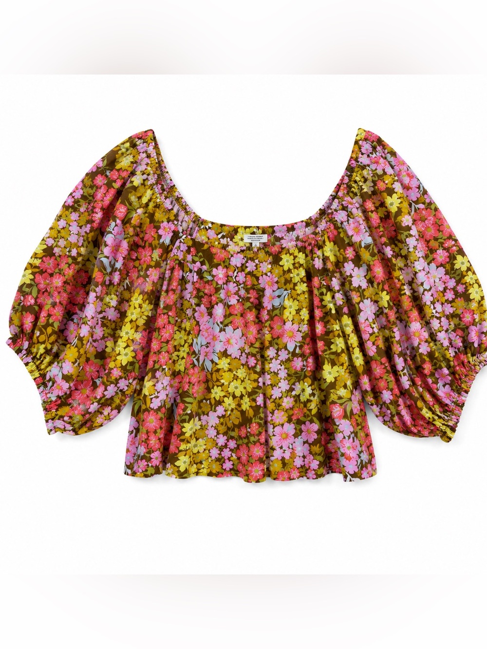 Billabong Floral Puff Sleeve Crop Top M Flowy Boho Peasant Blouse